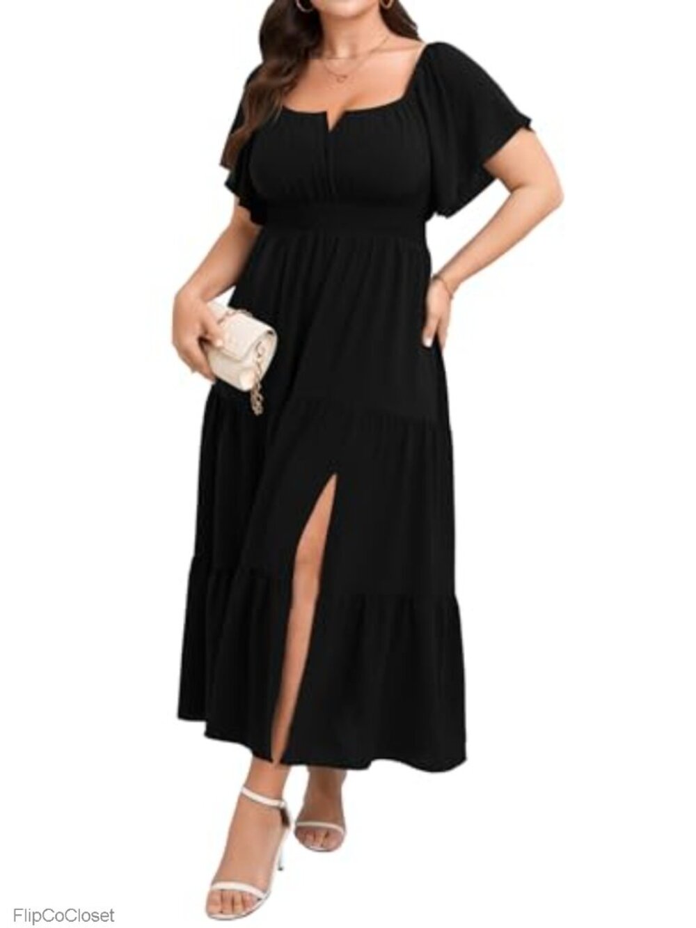 Plus Size Wedding Guest Cocktail Maxi Dress with Slit